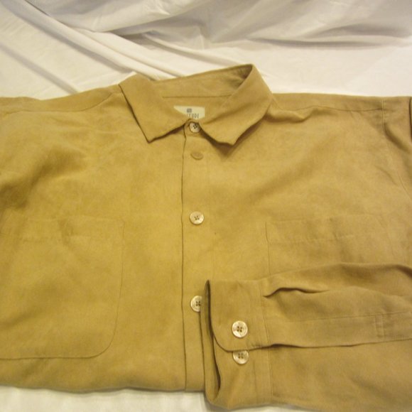 DRESS SHIRT SOLITUDE SUEDELIKE SHIRT, TAN LONG SLEEVES, XL WOMENS - Picture 5 of 8